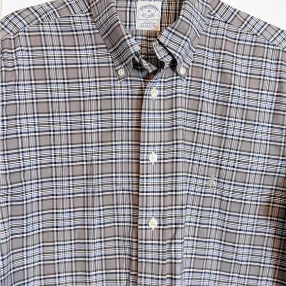Brooks Brothers Brown Blue Checkered Shirt 100% American Supima Cotton Med - Picture 3 of 9